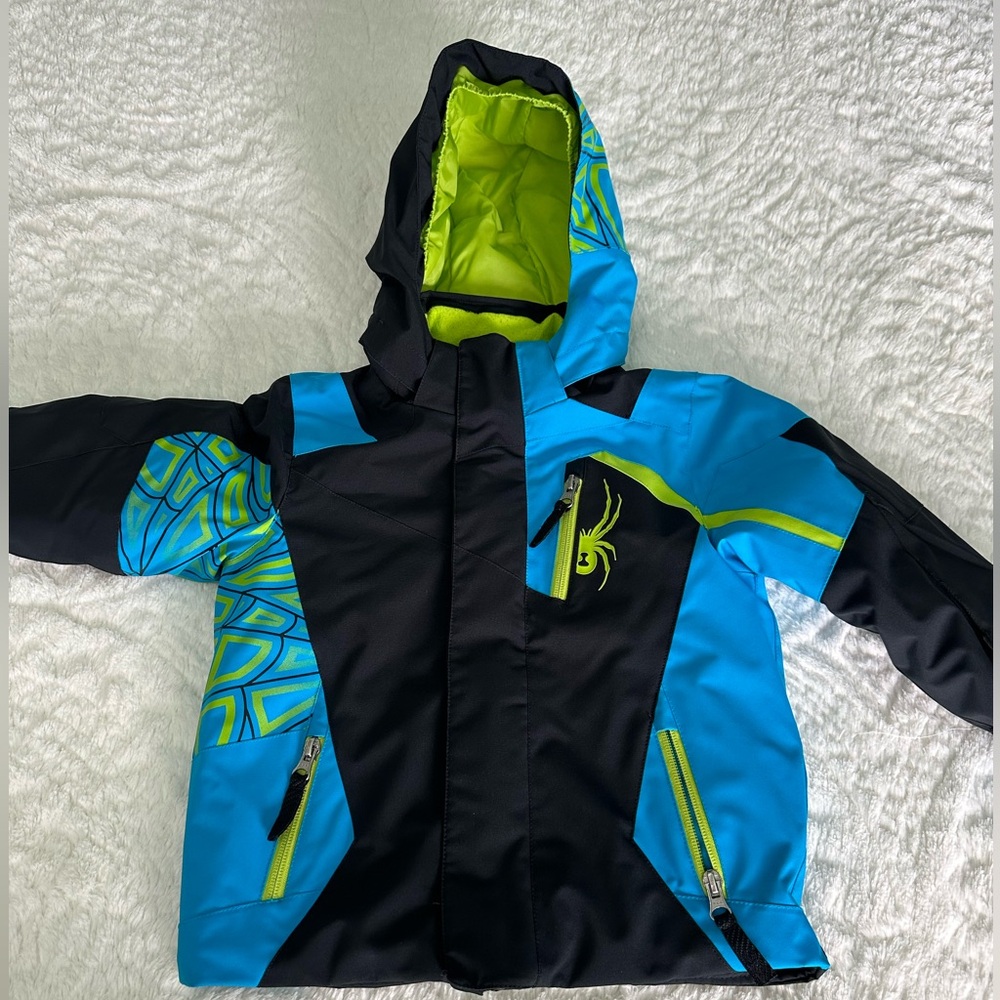 Spyder Kids Puffer Jacket - Black, Blue, and Neon Green
